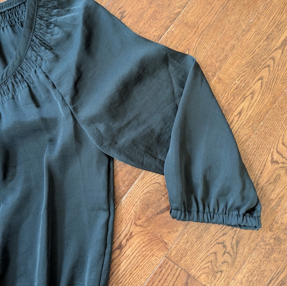 EUC Old Navy Black Silky Shirt Dress Scoop Neck 3/4 Sleeve Midi Size Small - Picture 5 of 7